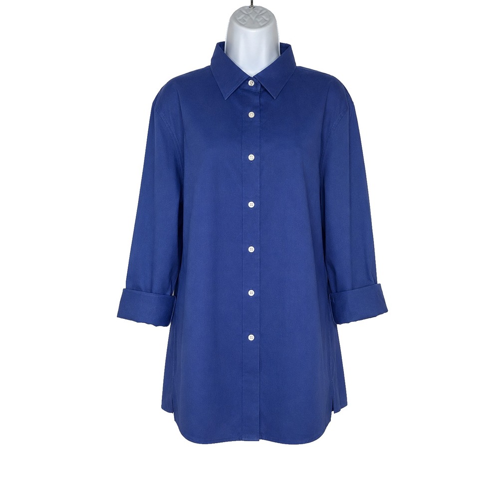 Lands End Button Down Shirt 18T‎ Blue Cotton Stretch Classic Career